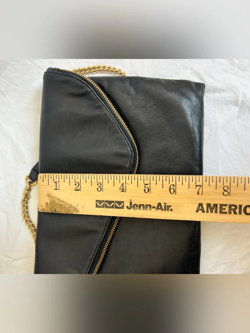 Henri Bendel Black Leather Envelope Shoulder Bag Clutch Gold Chain